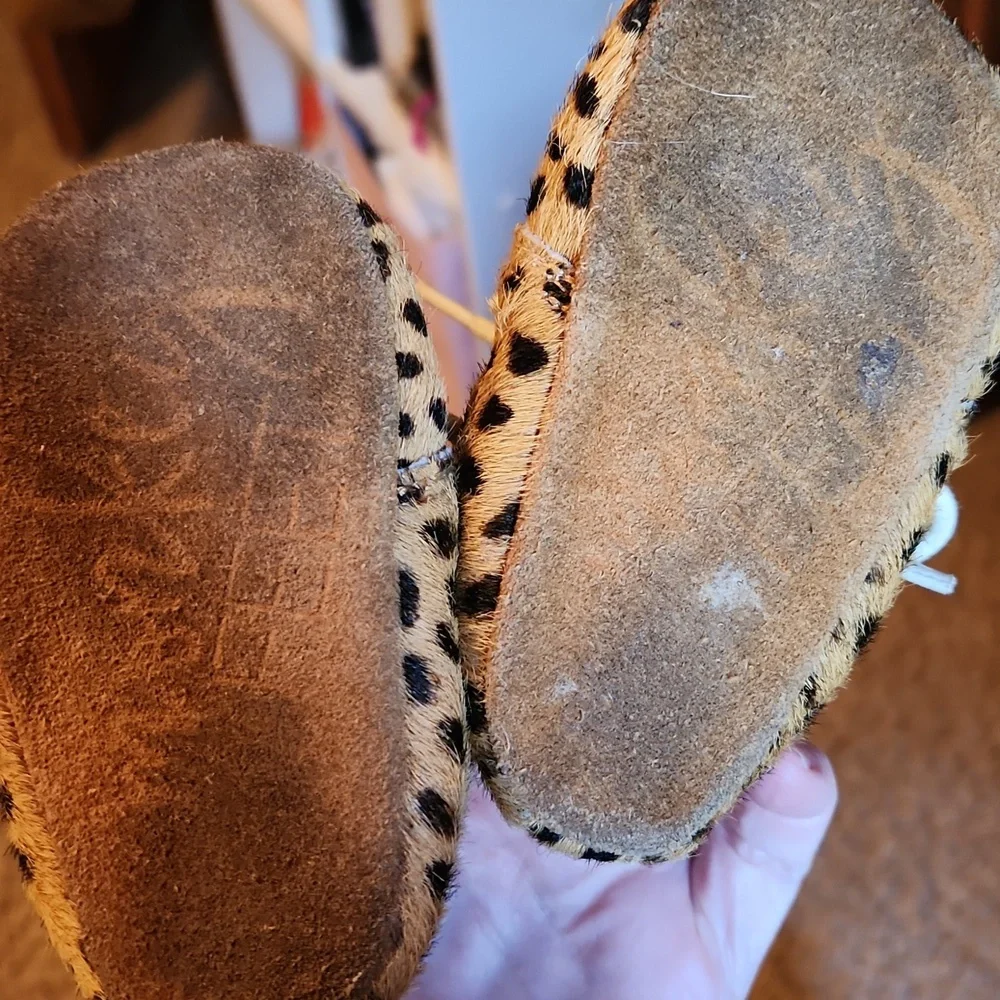 Monkey Feet Tan and Black Leopard Print Faux Fur Baby Shoes 6-12months